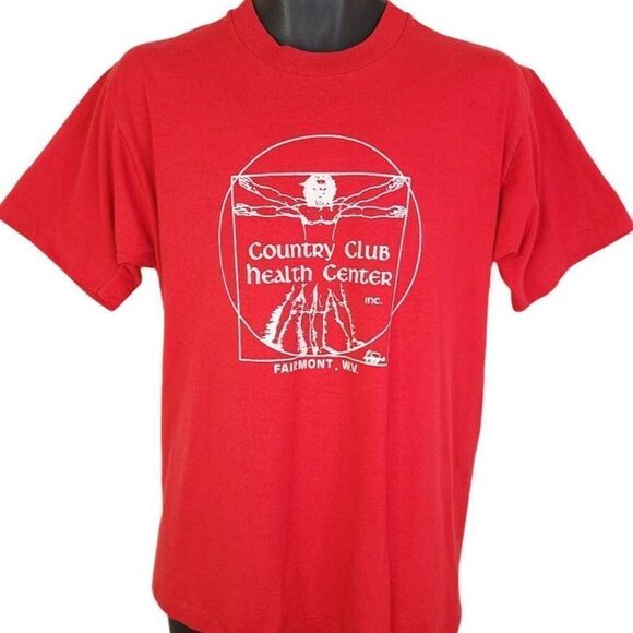 Vitruvian Man T Shirt Vintage 80s Country Club Health Center Made In USA Mens - Picture 1 of 6